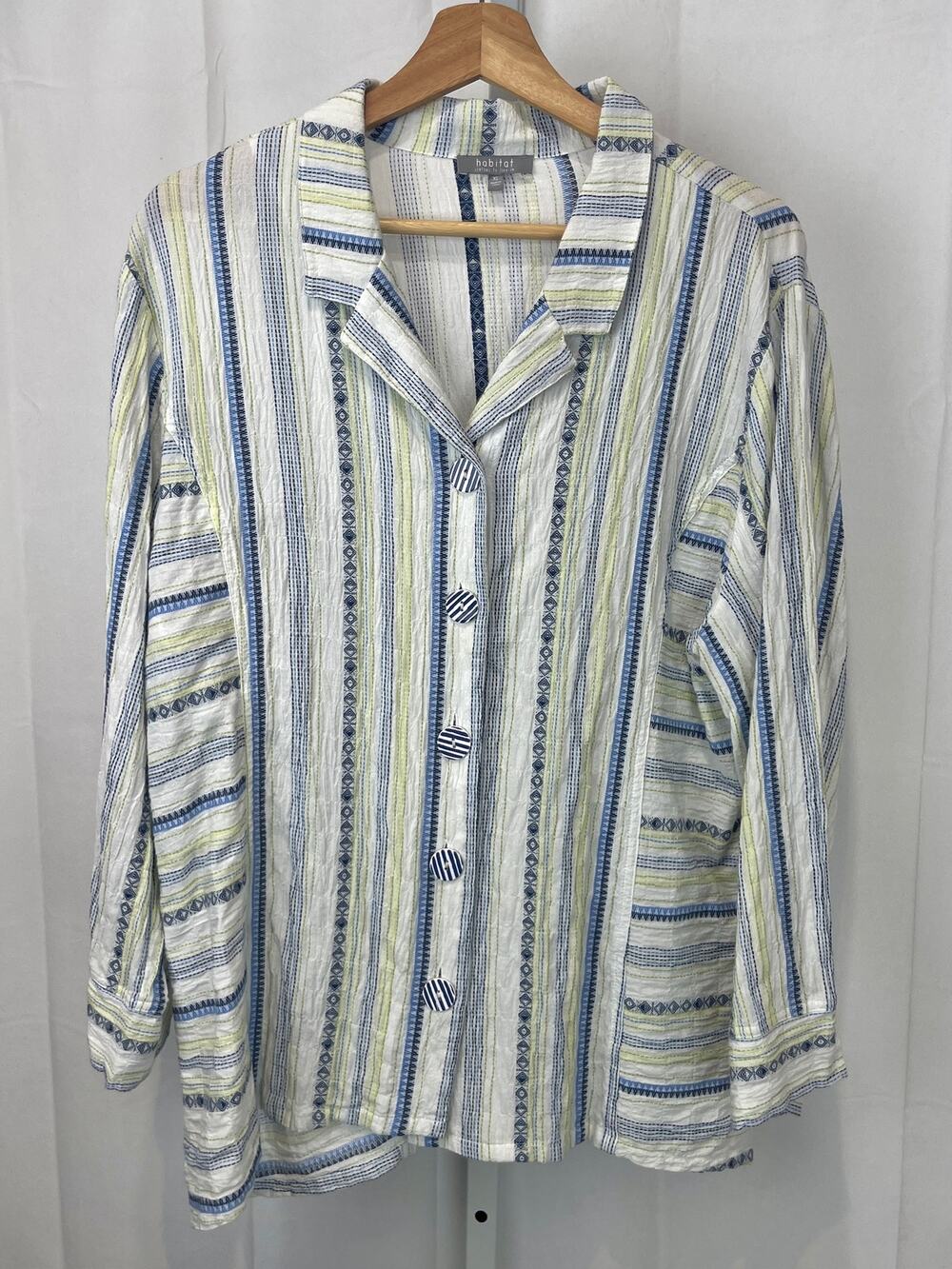 HABITAT Princess Seamed Button Up Top Stitched Stripe White Blue Multi Size XL